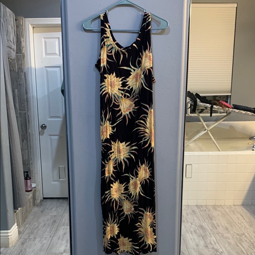 Sunflower Print Black Maxi Dress